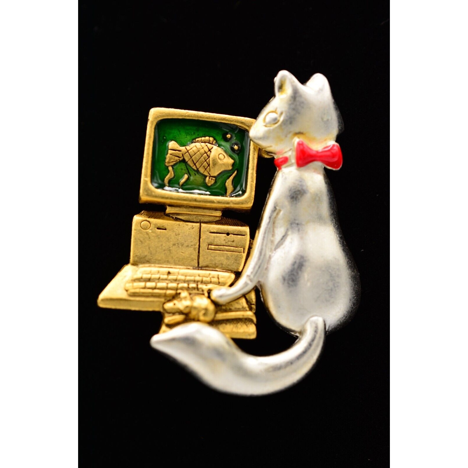 Danecraft Vintage Pin Brooch Cat Computer Screen Saver Fish Desktop 1980s Bina3 17$